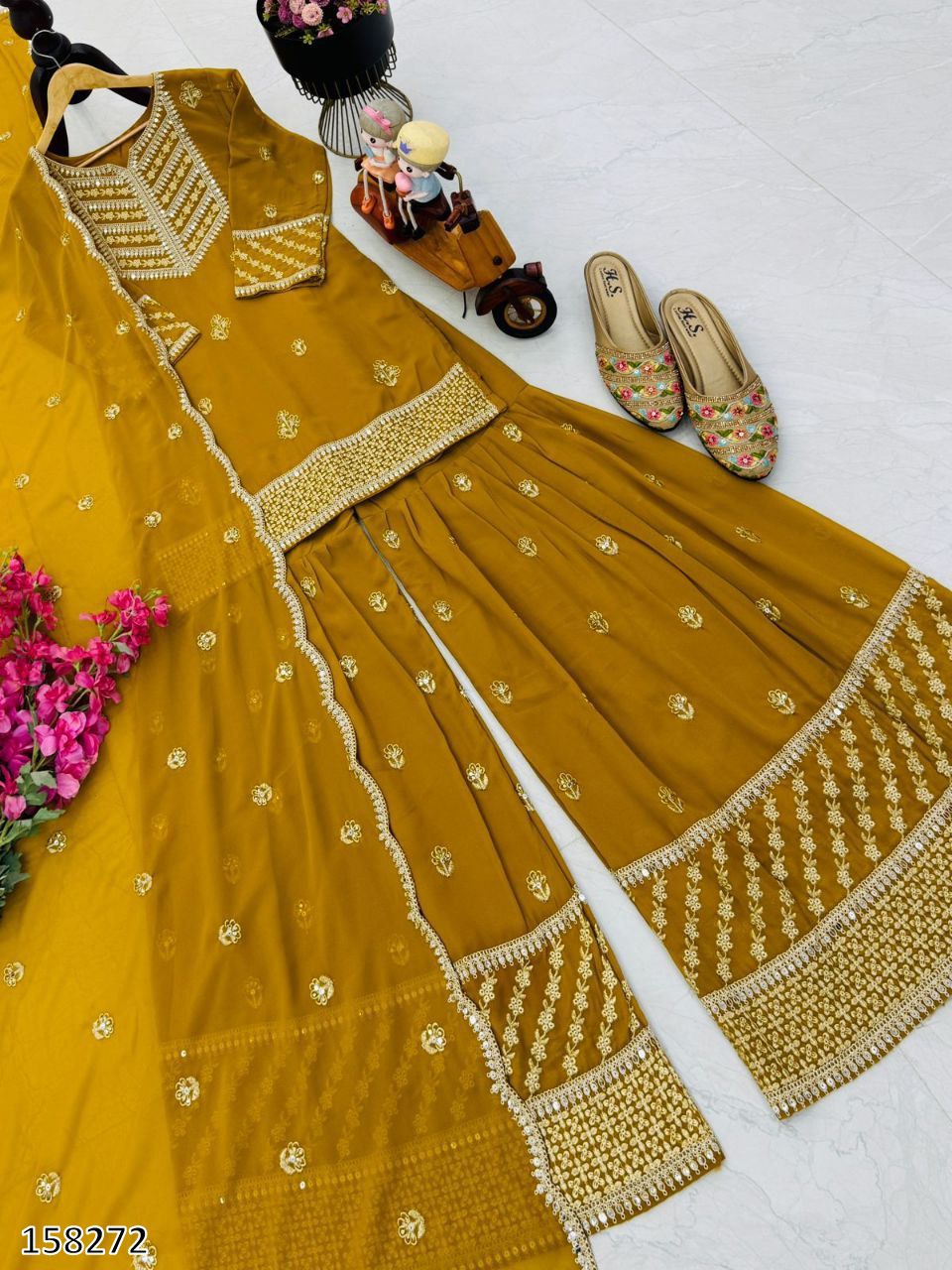 NEW DESIGNER PARTY WEAR TOP–PALAZZO–DUPATTA SET
