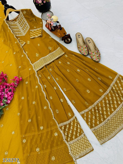 NEW DESIGNER PARTY WEAR TOP–PALAZZO–DUPATTA SET