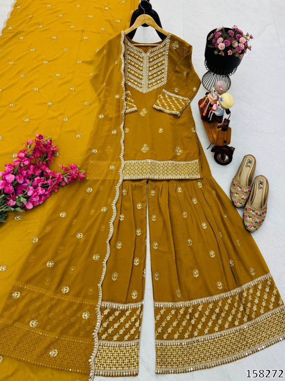 NEW DESIGNER PARTY WEAR TOP–PALAZZO–DUPATTA SET