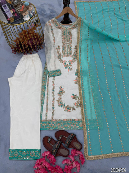 PREMIUM DESIGNER READYMADE TOP–PLAZZO–DUPATTA SET