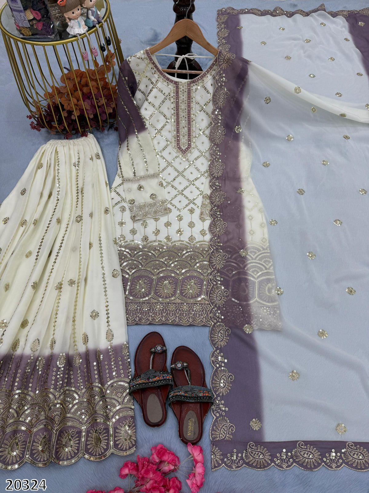 PREMIUM DESIGNER PARTY WEAR TOP–PLAZZO–DUPATTA SET