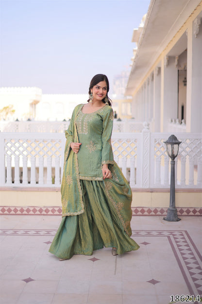Luxury Fendi Crush Fabric | Zari & Sequins Embroidery | Elegant Festive Wear