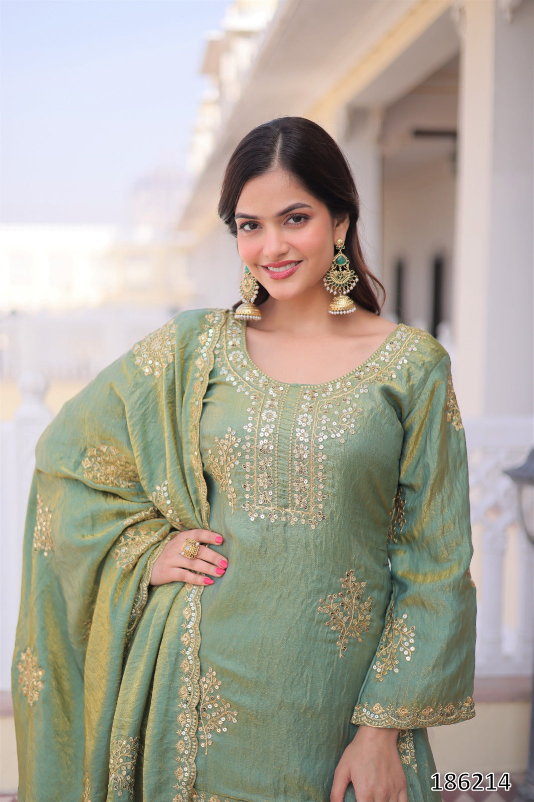 Luxury Fendi Crush Fabric | Zari & Sequins Embroidery | Elegant Festive Wear