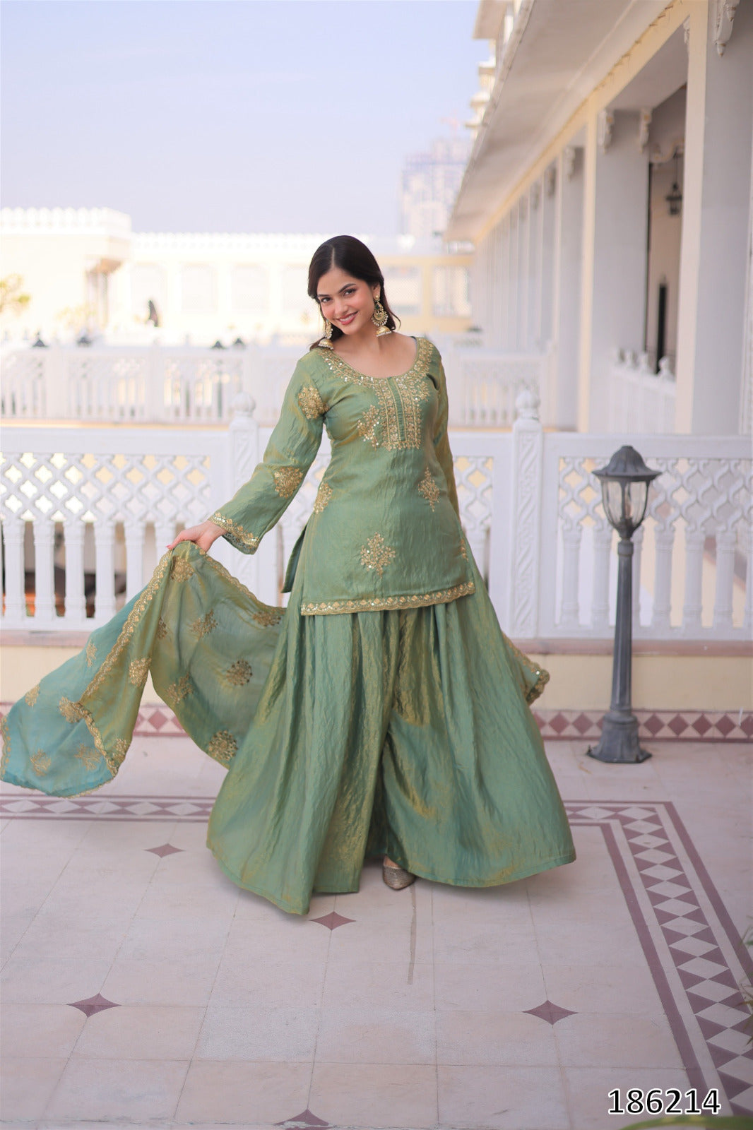 Luxury Fendi Crush Fabric | Zari & Sequins Embroidery | Elegant Festive Wear