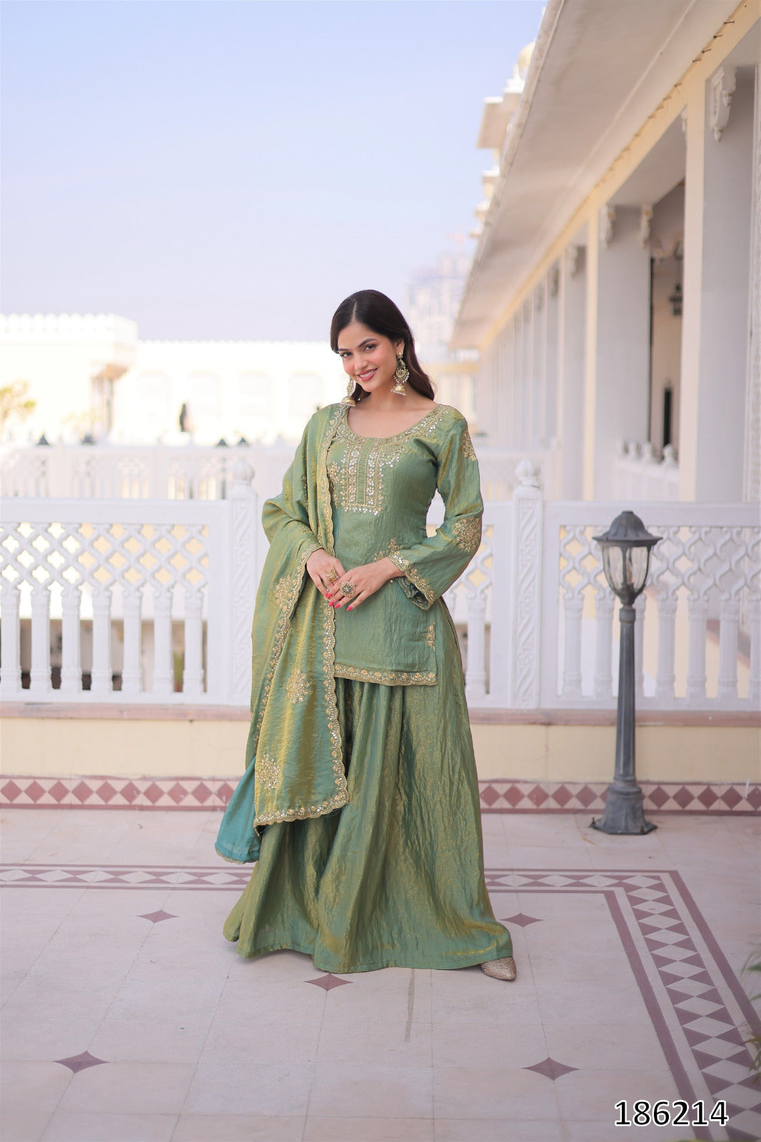 Luxury Fendi Crush Fabric | Zari & Sequins Embroidery | Elegant Festive Wear