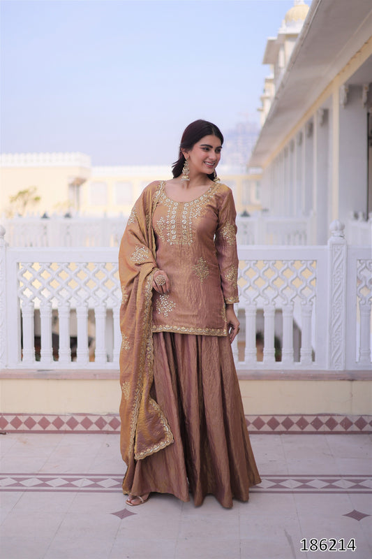 Luxury Fendi Crush Fabric | Zari & Sequins Embroidery | Elegant Festive Wear