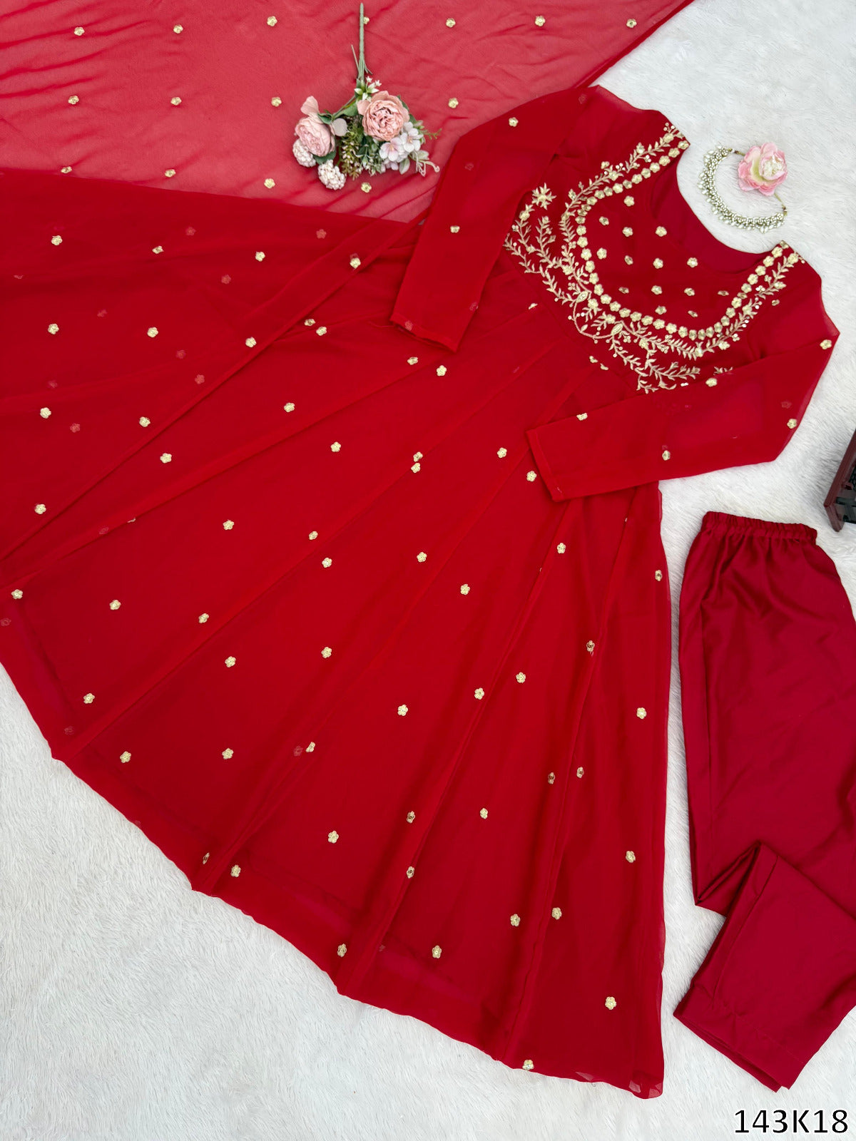 Designer Faux Georgette Suit with Pant & Dupatta