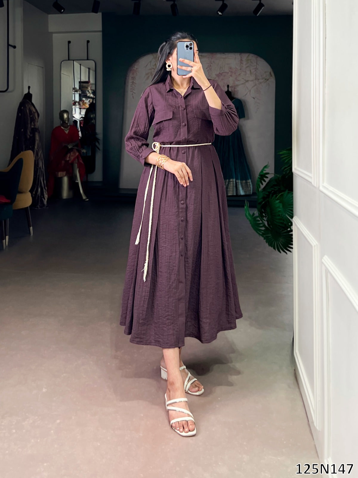 SOFT LOOK CRACKLE FABRIC ONE-PIECE FROCK