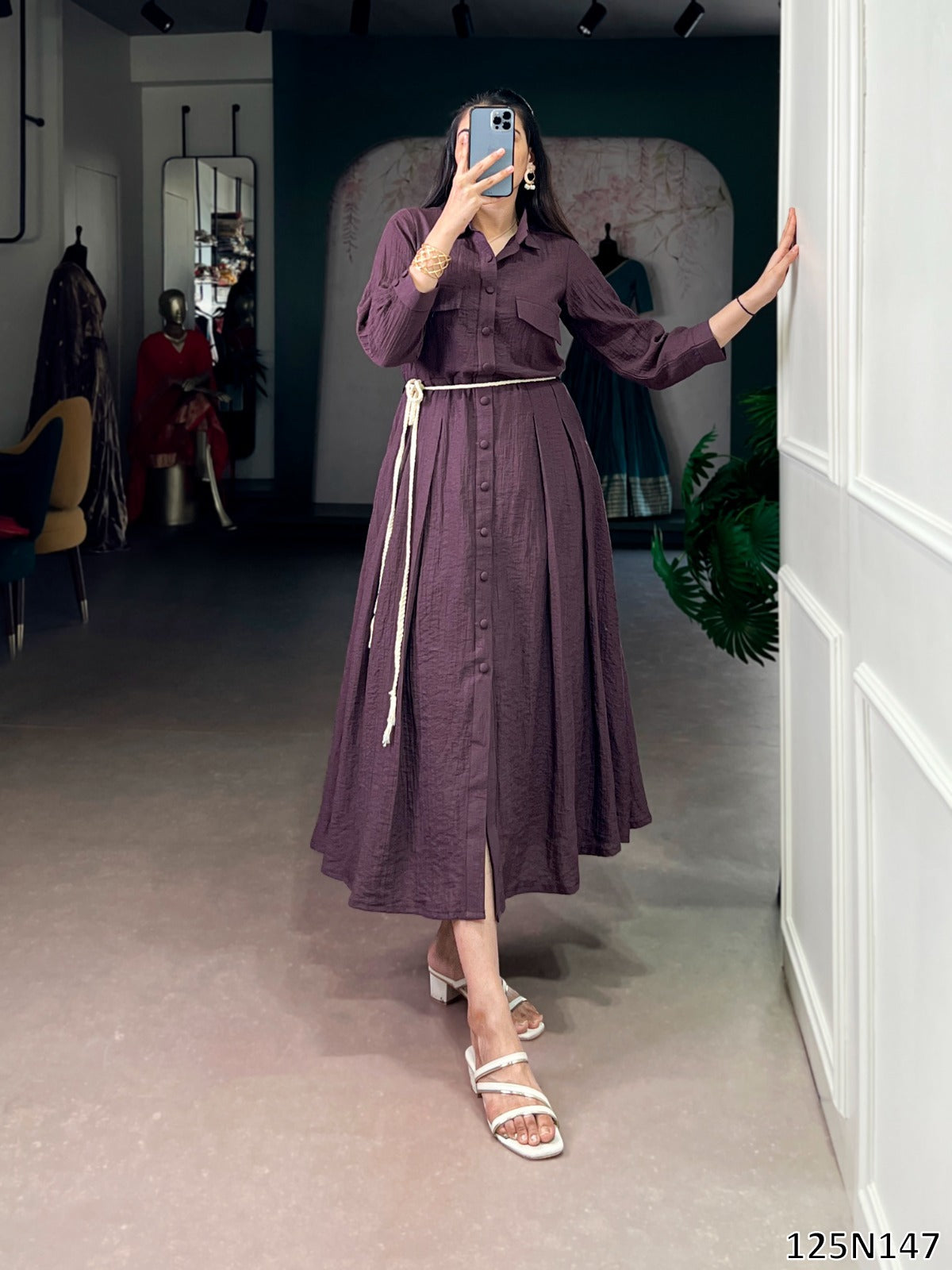 SOFT LOOK CRACKLE FABRIC ONE-PIECE FROCK