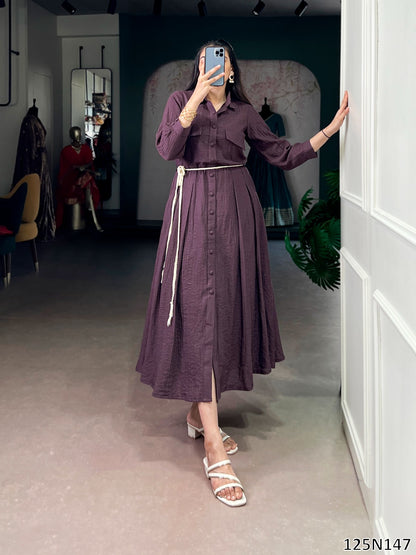 SOFT LOOK CRACKLE FABRIC ONE-PIECE FROCK