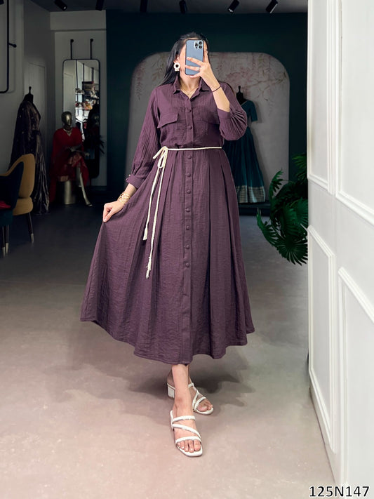 SOFT LOOK CRACKLE FABRIC ONE-PIECE FROCK