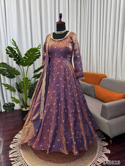 Designer Fendy Silk Gown with Pant & Dupatta Set