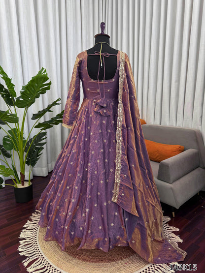 Designer Fendy Silk Gown with Pant & Dupatta Set