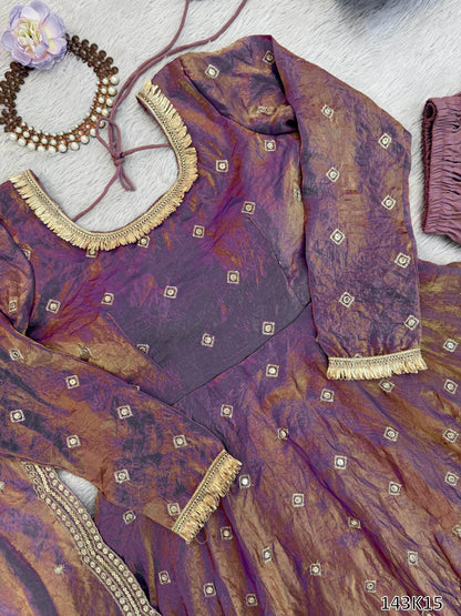 Designer Fendy Silk Gown with Pant & Dupatta Set