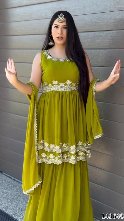 Designer Top–Plazzo–Dupatta Set