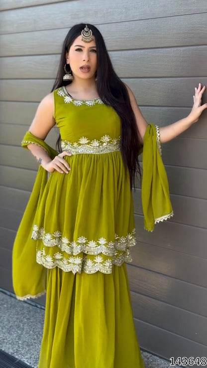 Designer Top–Plazzo–Dupatta Set