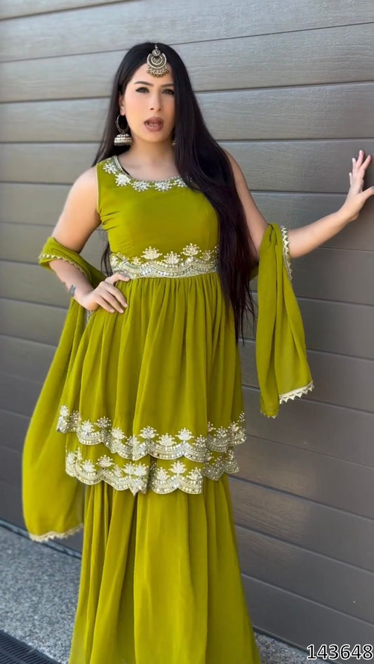 Designer Top–Plazzo–Dupatta Set