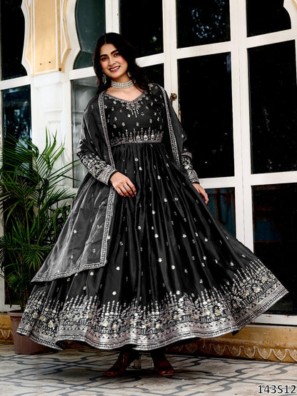 American Silk Fabric Designer Gown Pant Dupatta Set