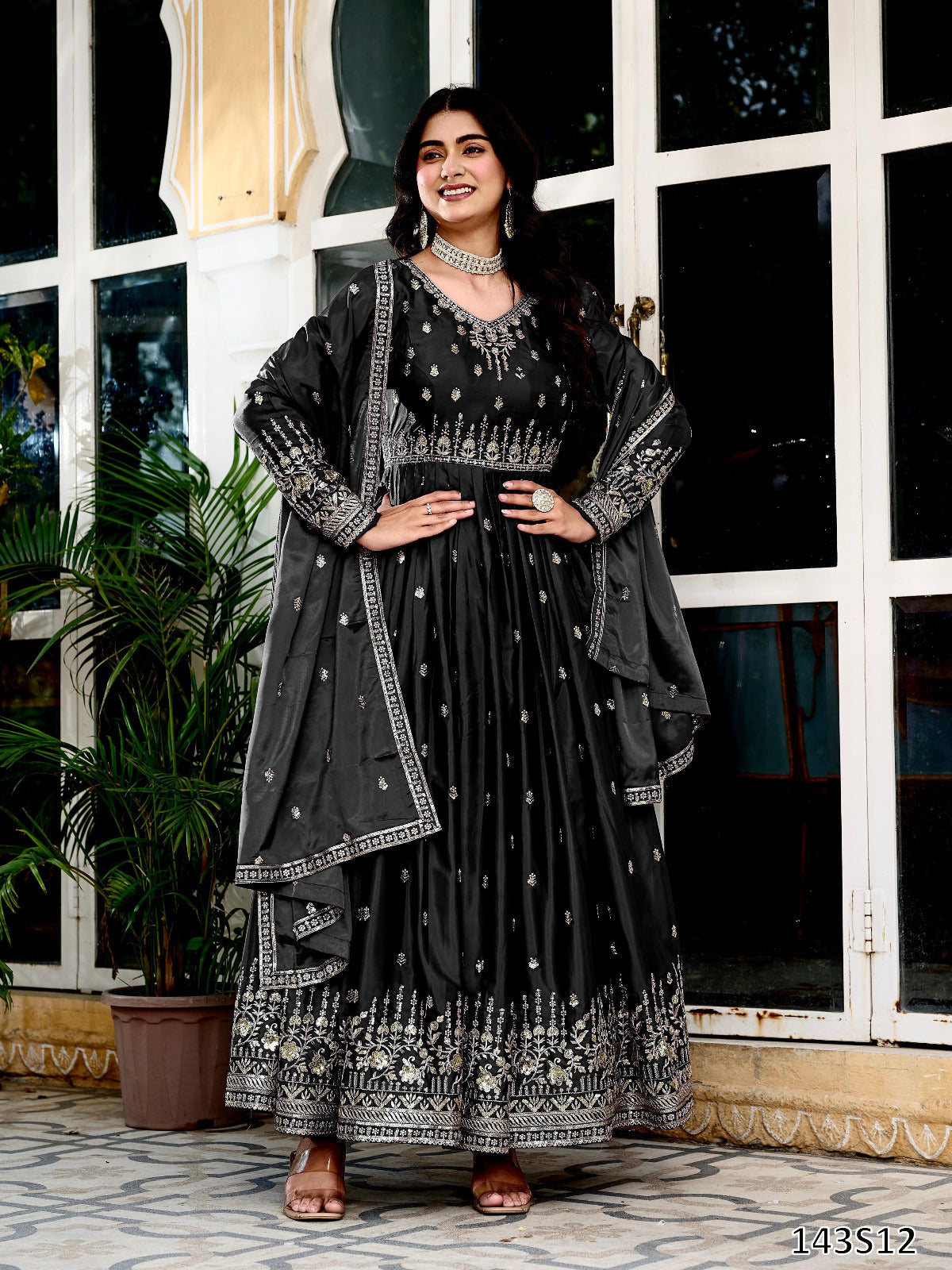 American Silk Fabric Designer Gown Pant Dupatta Set
