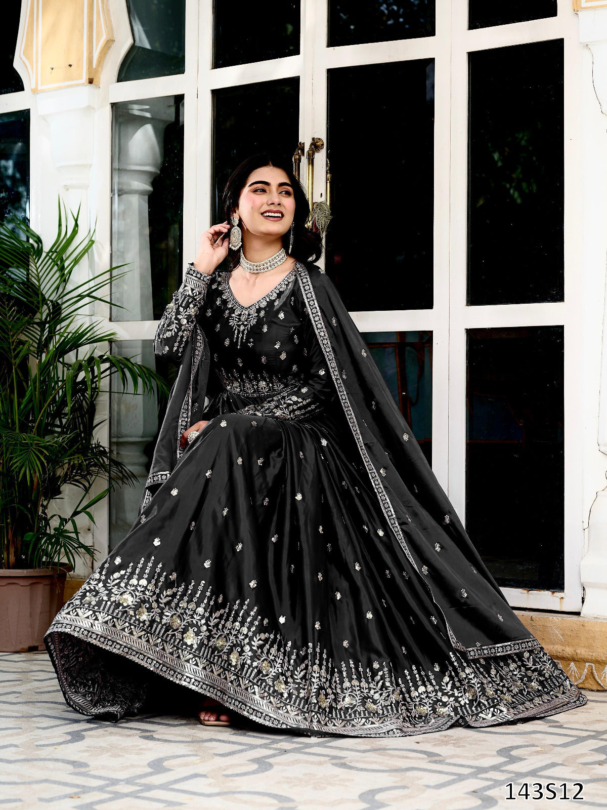 American Silk Fabric Designer Gown Pant Dupatta Set