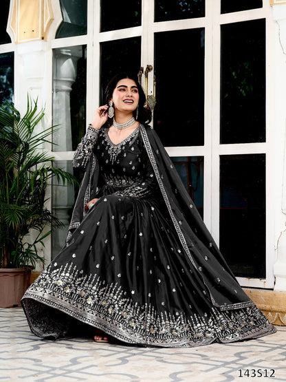 American Silk Fabric Designer Gown Pant Dupatta Set