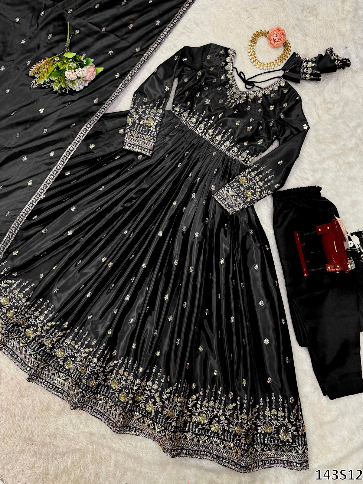 American Silk Fabric Designer Gown Pant Dupatta Set