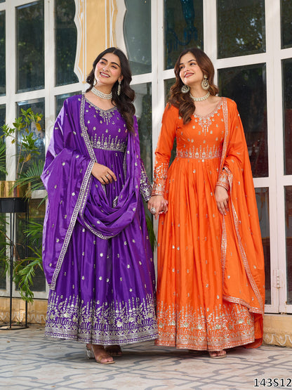 American Silk Fabric Designer Gown Pant Dupatta Set