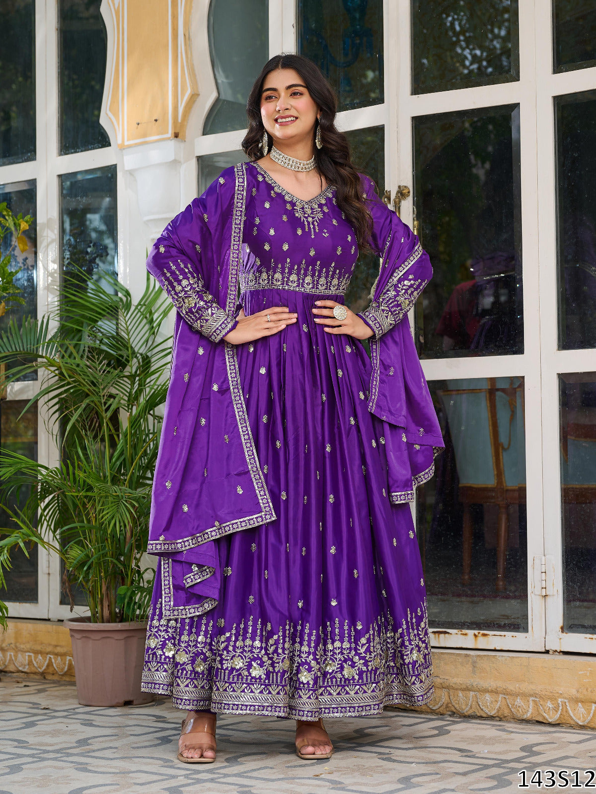 American Silk Fabric Designer Gown Pant Dupatta Set