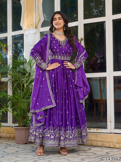 American Silk Fabric Designer Gown Pant Dupatta Set