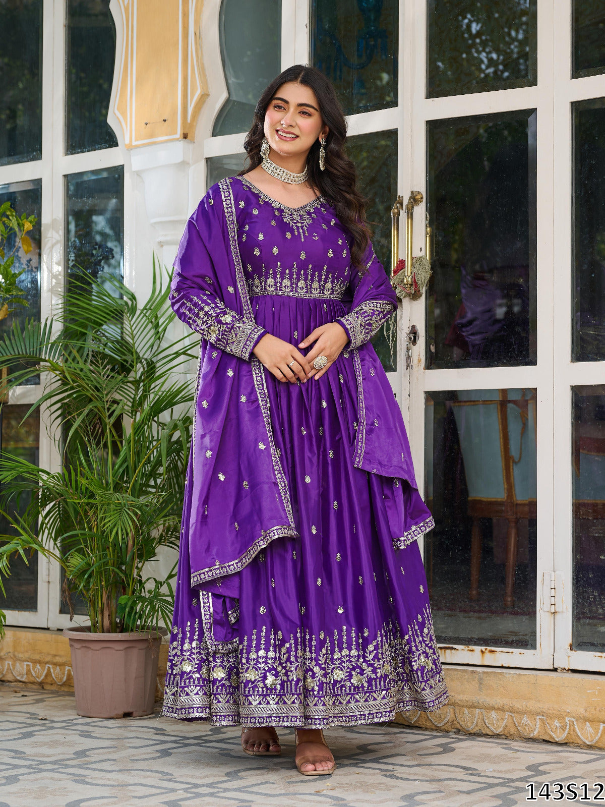 American Silk Fabric Designer Gown Pant Dupatta Set