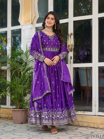American Silk Fabric Designer Gown Pant Dupatta Set