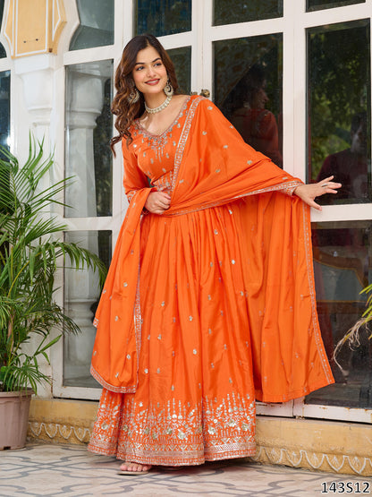 American Silk Fabric Designer Gown Pant Dupatta Set