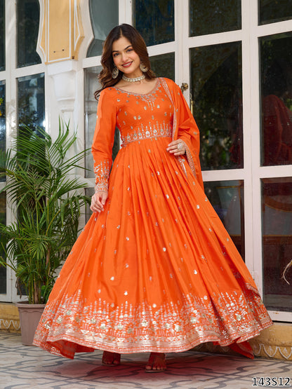 American Silk Fabric Designer Gown Pant Dupatta Set