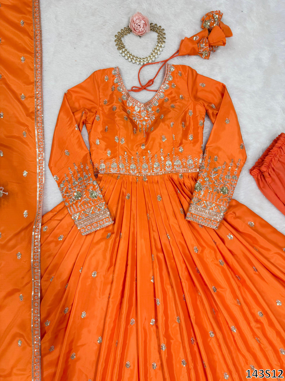 American Silk Fabric Designer Gown Pant Dupatta Set