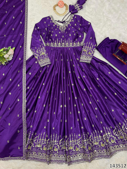 American Silk Fabric Designer Gown Pant Dupatta Set