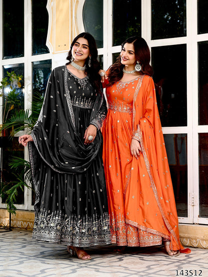 American Silk Fabric Designer Gown Pant Dupatta Set