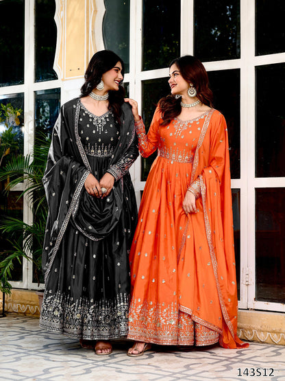 American Silk Fabric Designer Gown Pant Dupatta Set