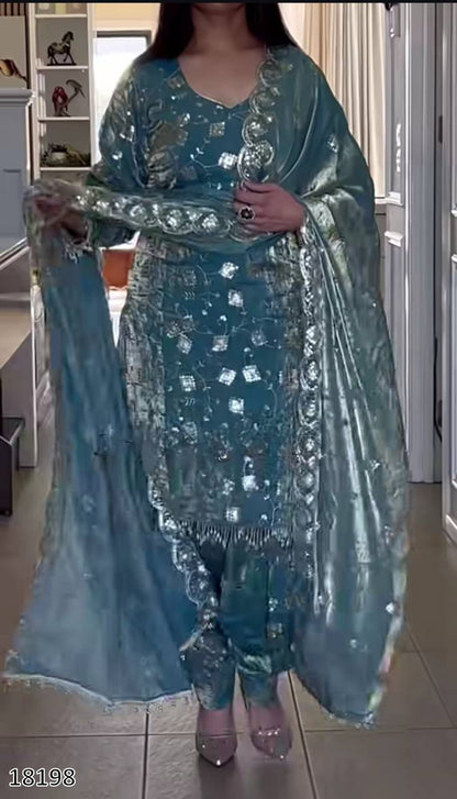 Premium Designer Party Wear Top–Dhoti Salwar–Dupatta Set