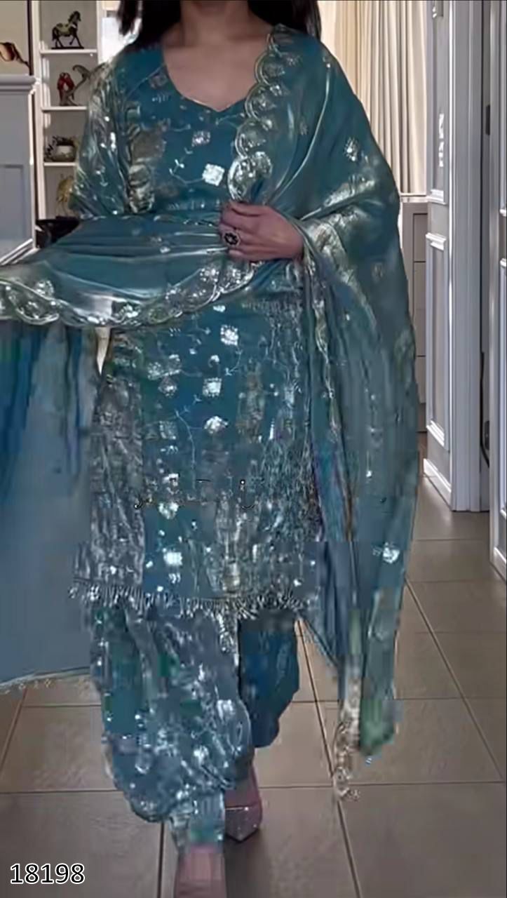 Premium Designer Party Wear Top–Dhoti Salwar–Dupatta Set