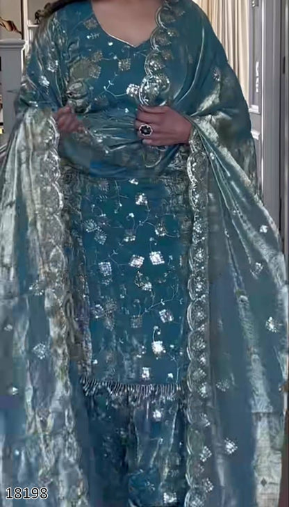 Premium Designer Party Wear Top–Dhoti Salwar–Dupatta Set