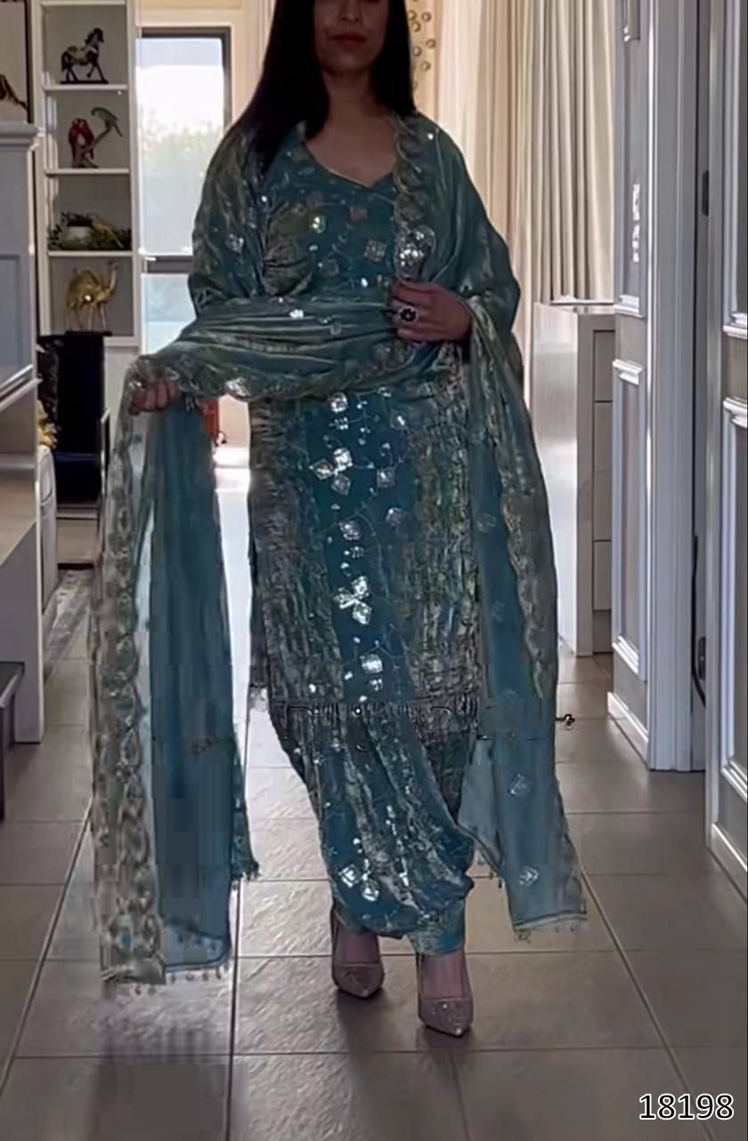 Premium Designer Party Wear Top–Dhoti Salwar–Dupatta Set