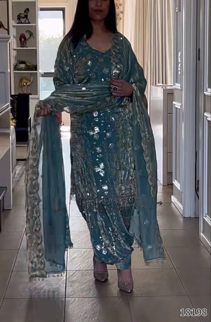 Premium Designer Party Wear Top–Dhoti Salwar–Dupatta Set