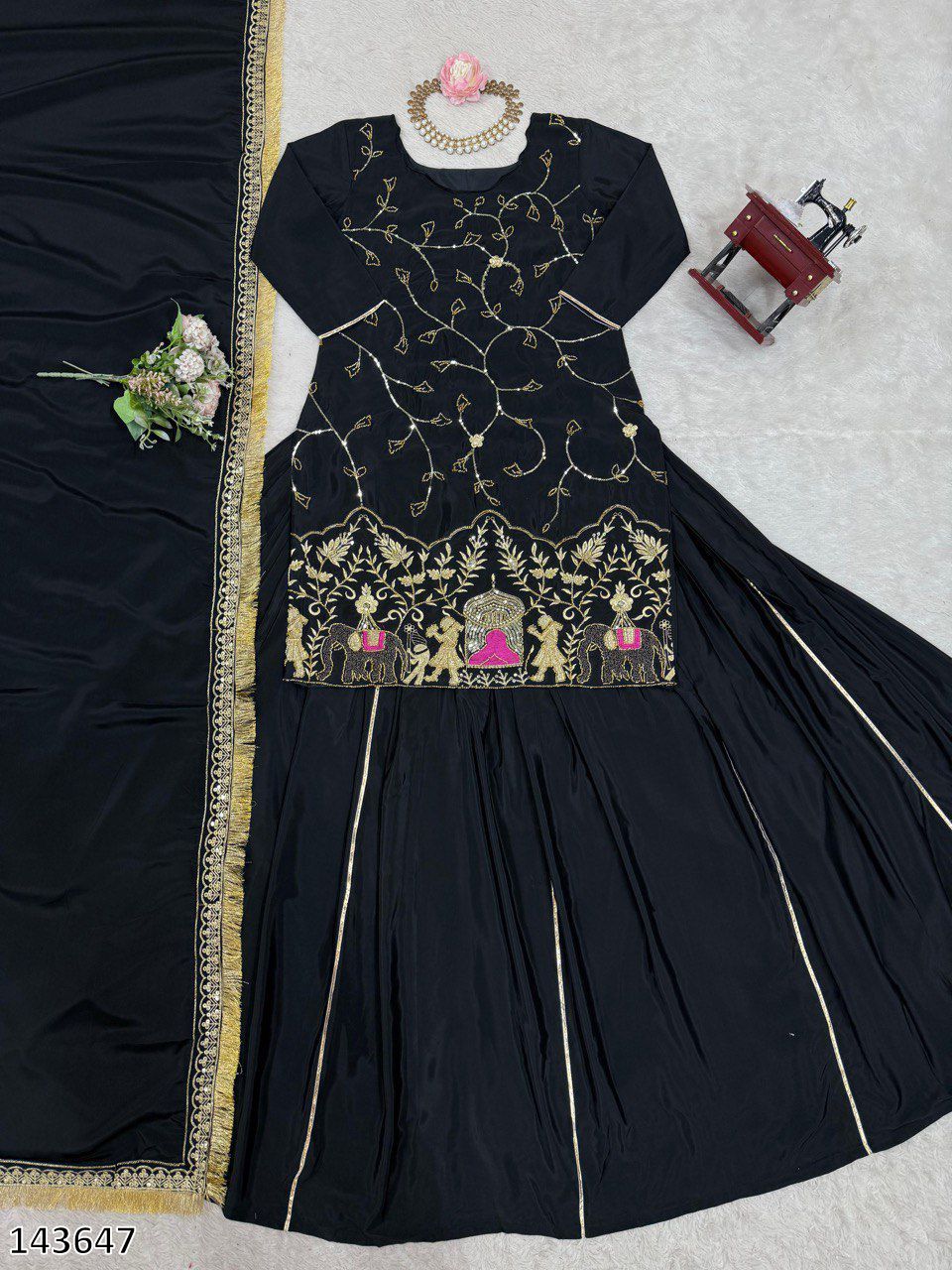 Designer 3-Piece Set – Top, Lehenga & Dupatta