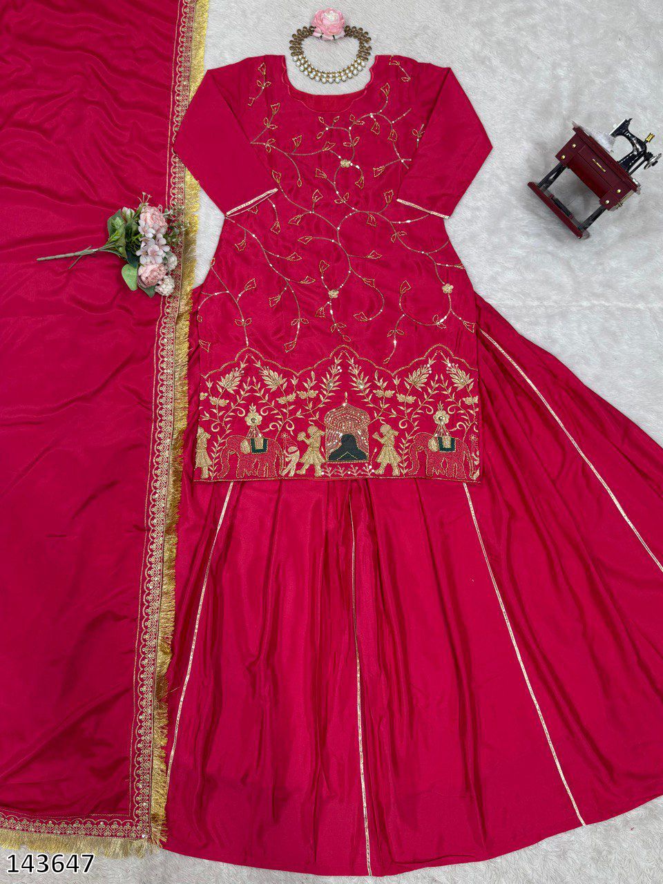 Designer 3-Piece Set – Top, Lehenga & Dupatta
