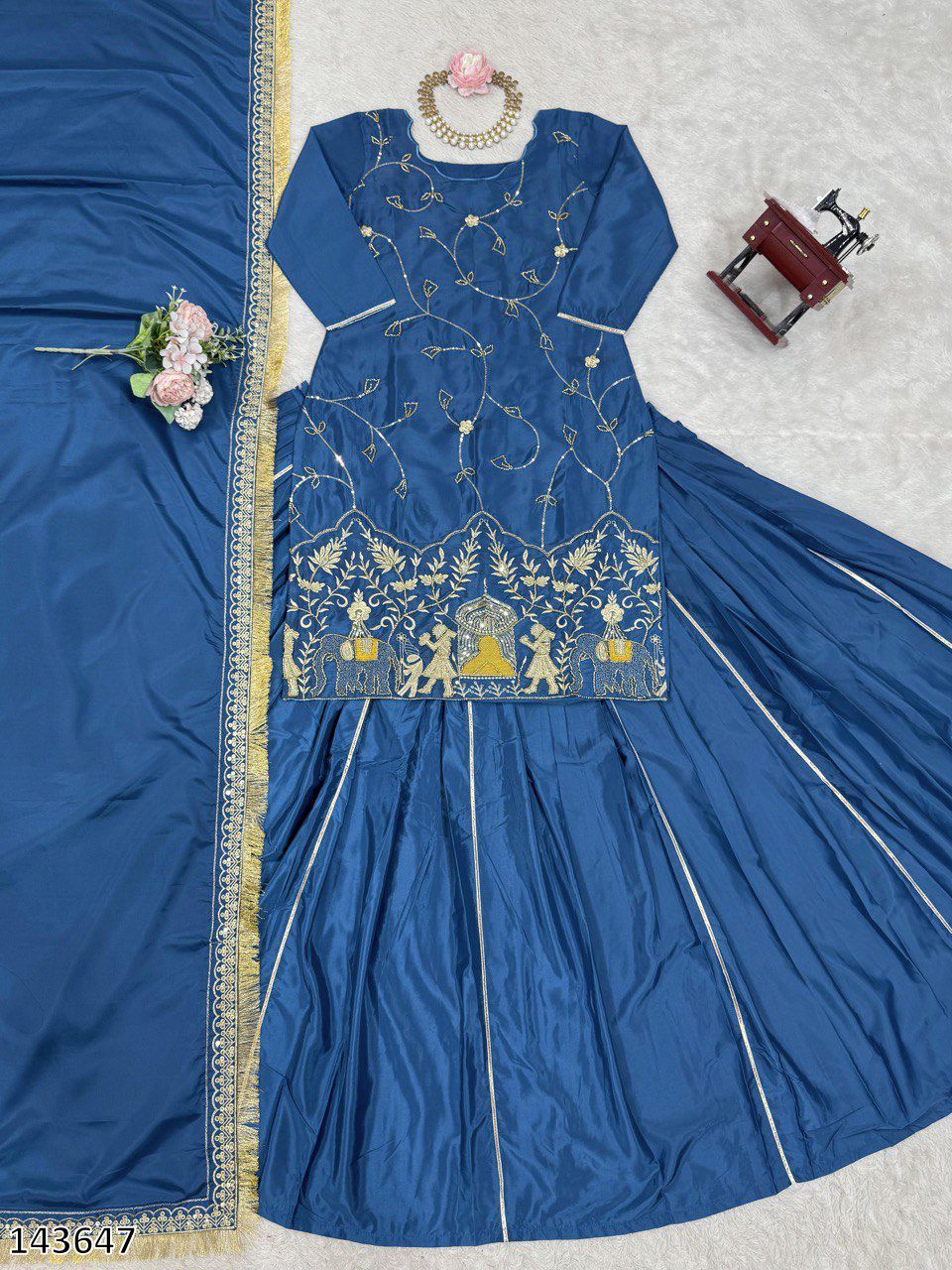 Designer 3-Piece Set – Top, Lehenga & Dupatta