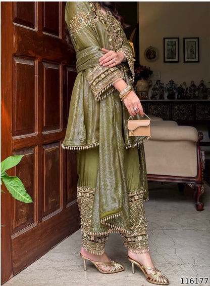 New Designer Eid Special Heavy Embroidery Sequence Fancy Patch Work with Plazzo Set