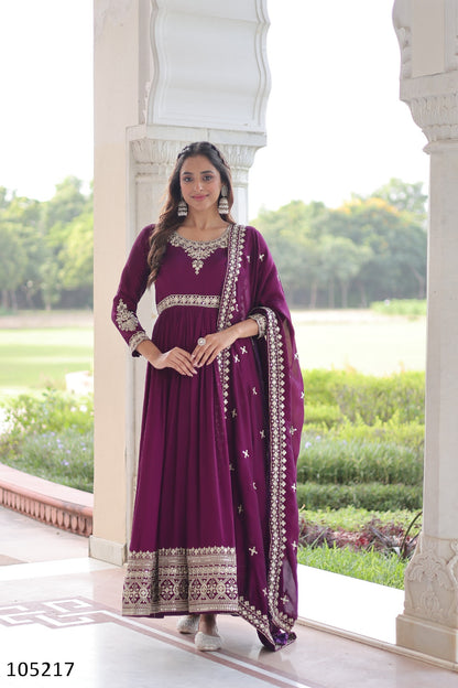 Vichitra Silk with Rich Sequins Embroidered WorkGown with Dupatta Collection 2025