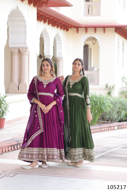 Vichitra Silk with Rich Sequins Embroidered WorkGown with Dupatta Collection 2025