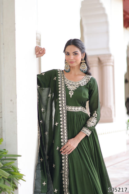 Vichitra Silk with Rich Sequins Embroidered WorkGown with Dupatta Collection 2025