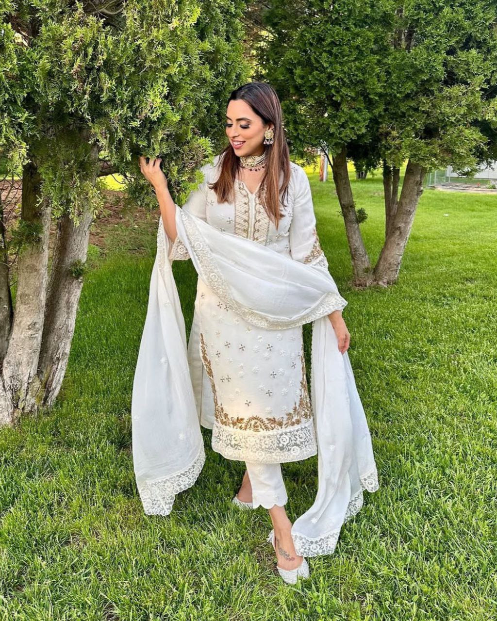 Designer Georgette Embroidered Suit – Sequins Work Top, Pant & Dupatta